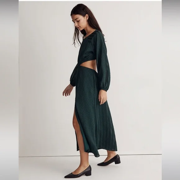 NWT Madewell Long-Sleeve Cutout Midi Dress - Medium Emerald Green - Picture 2 of 15